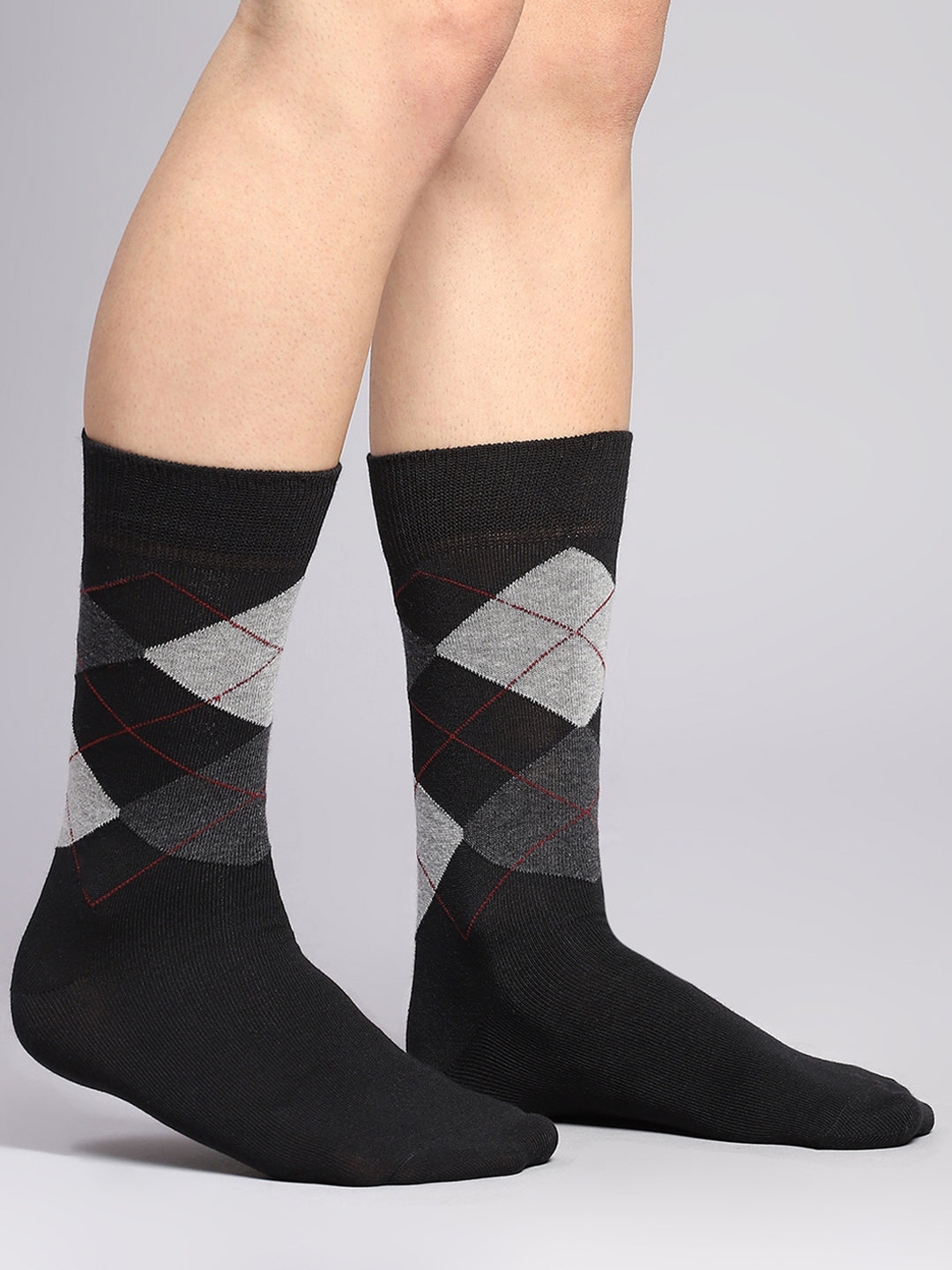 Men Cotton Blend Self Design Calf Length Socks (Pack of 3)