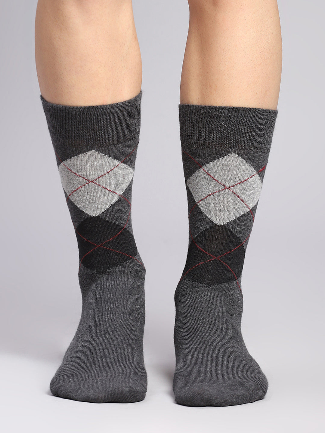 Men Cotton Blend Self Design Calf Length Socks (Pack of 3)