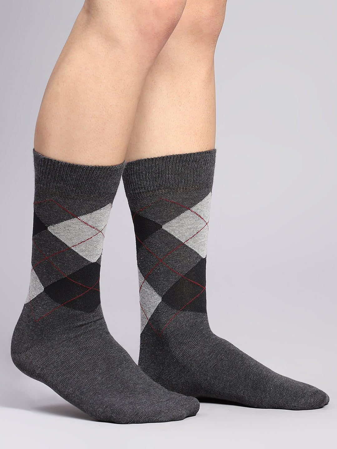 Men Cotton Blend Self Design Calf Length Socks (Pack of 3)