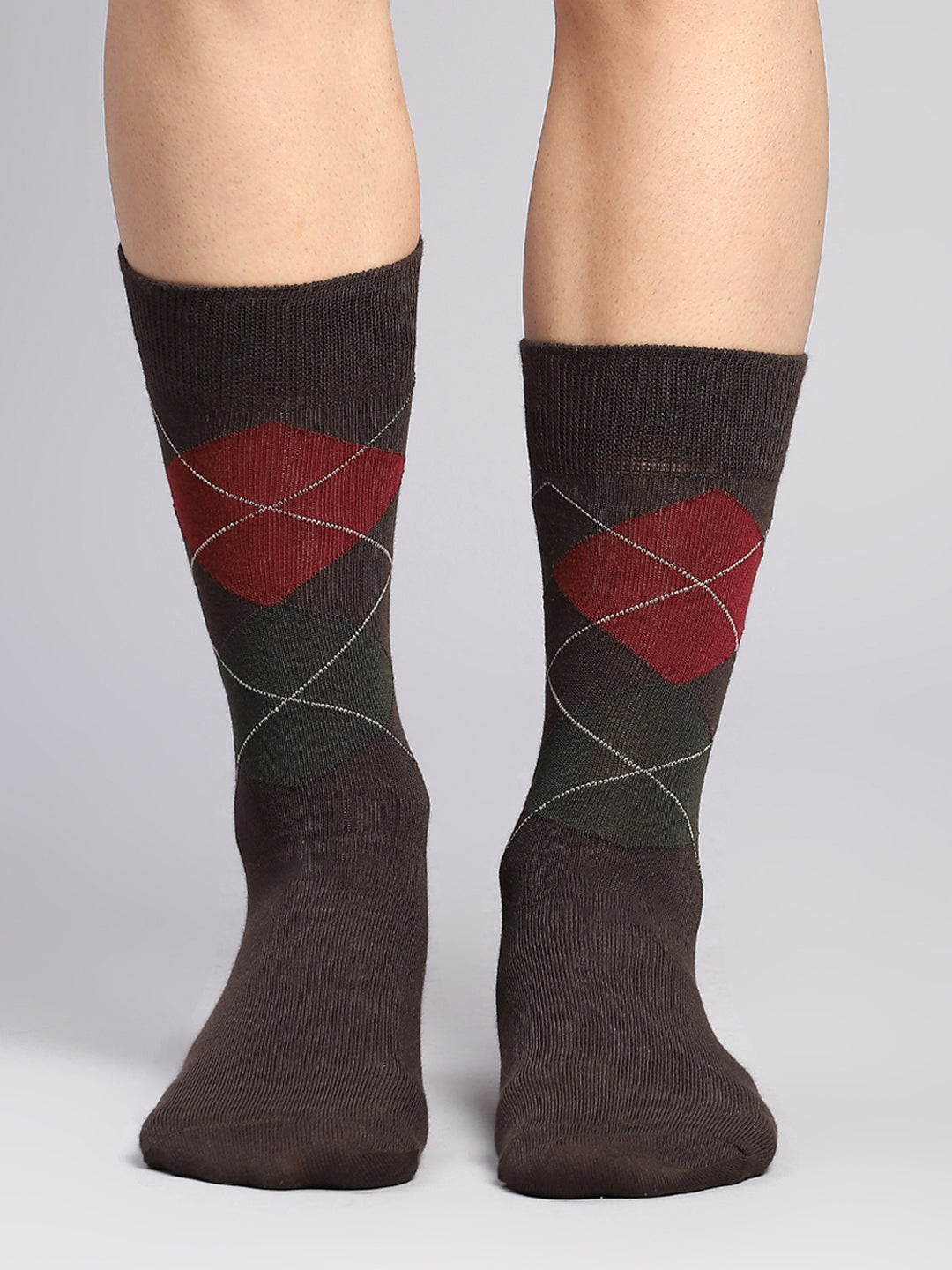 Men Cotton Blend Self Design Calf Length Socks (Pack of 3)