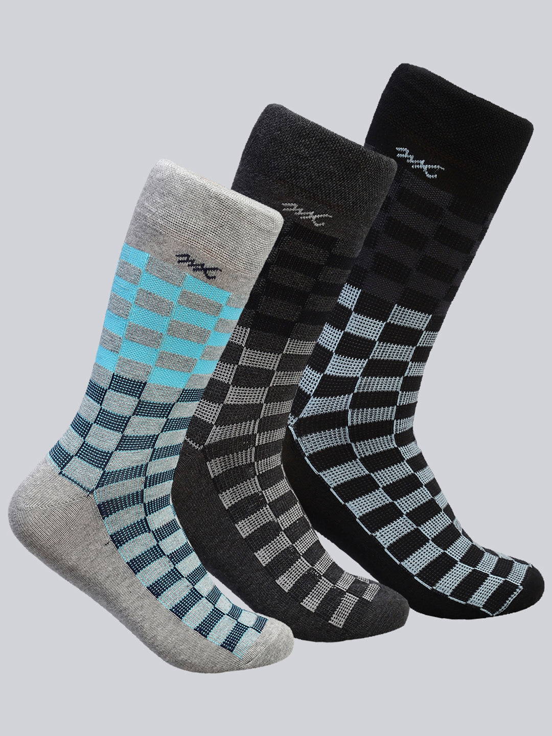 Men Cotton Blend Self Design Calf Length Socks (Pack of 3)