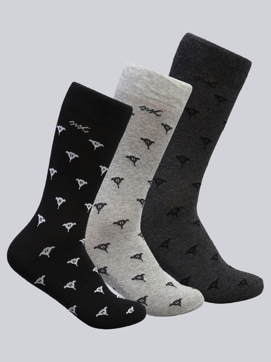 Men Cotton Blend Self Design Calf Length Socks (Pack of 3)