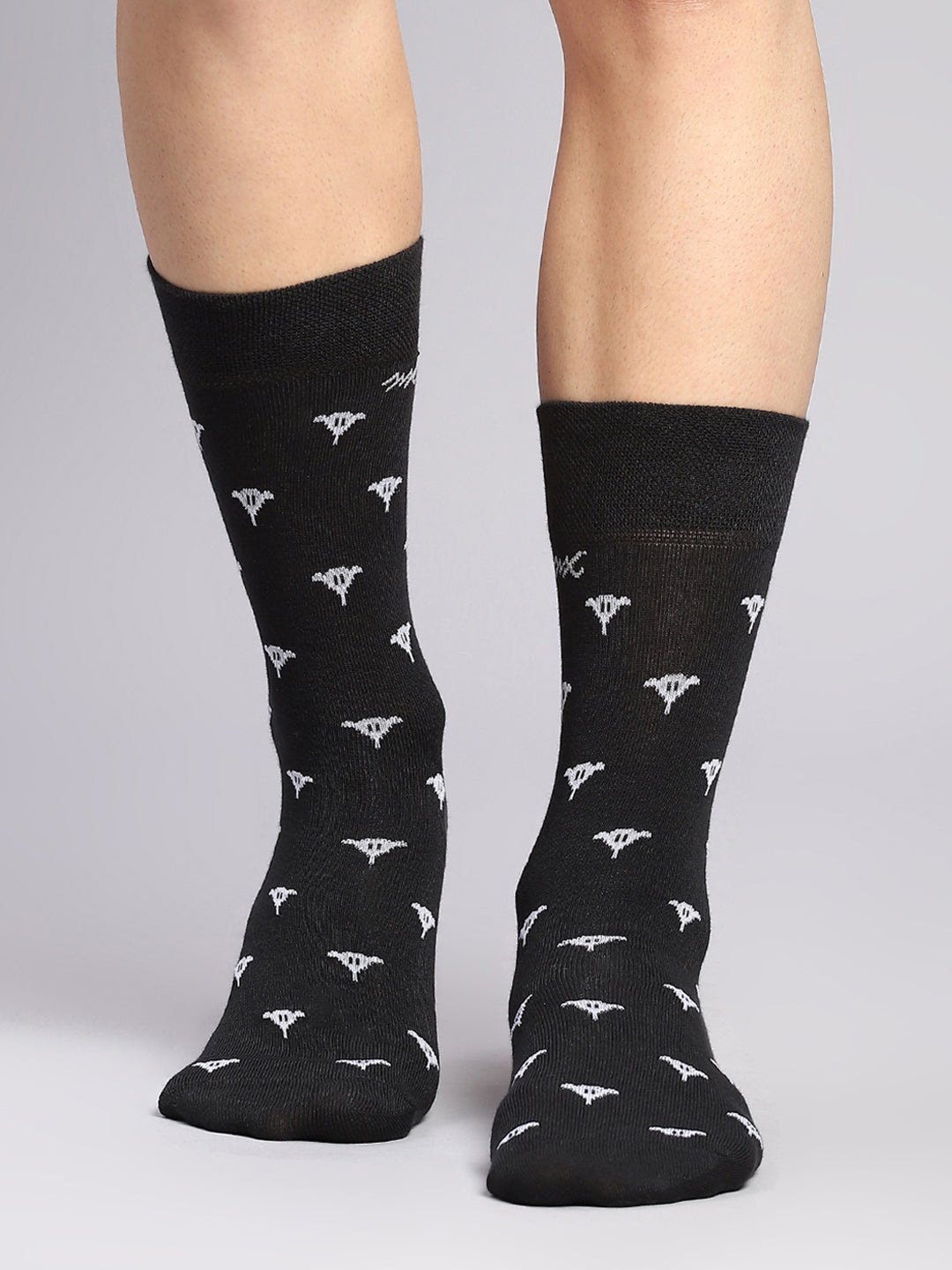 Men Cotton Blend Self Design Calf Length Socks (Pack of 3)