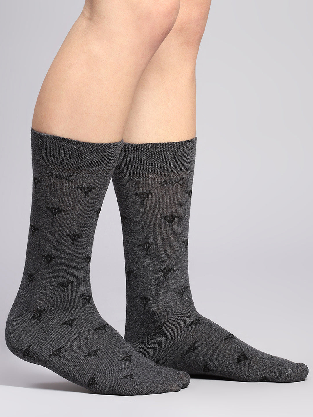Men Cotton Blend Self Design Calf Length Socks (Pack of 3)