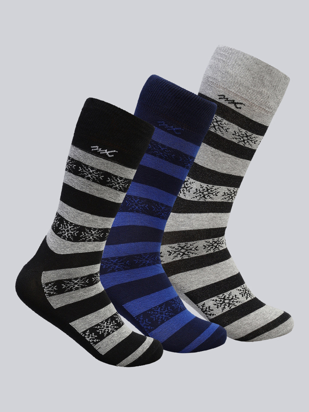Men Cotton Blend Self Design Calf Length Socks (Pack of 3)
