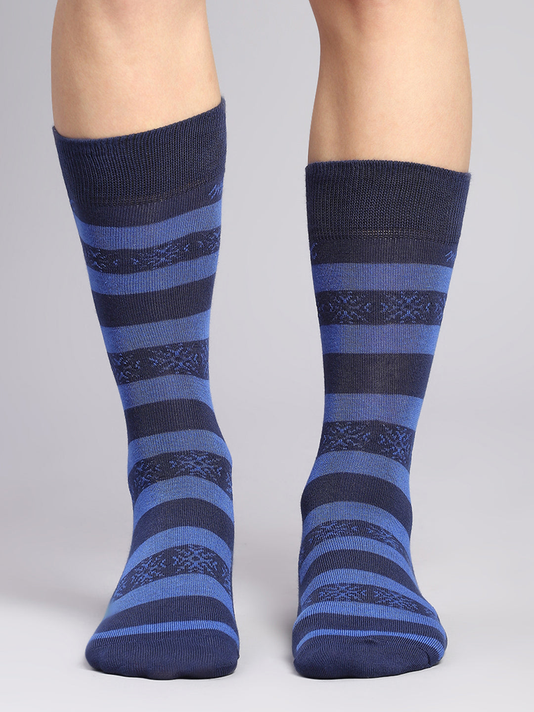 Men Cotton Blend Self Design Calf Length Socks (Pack of 3)