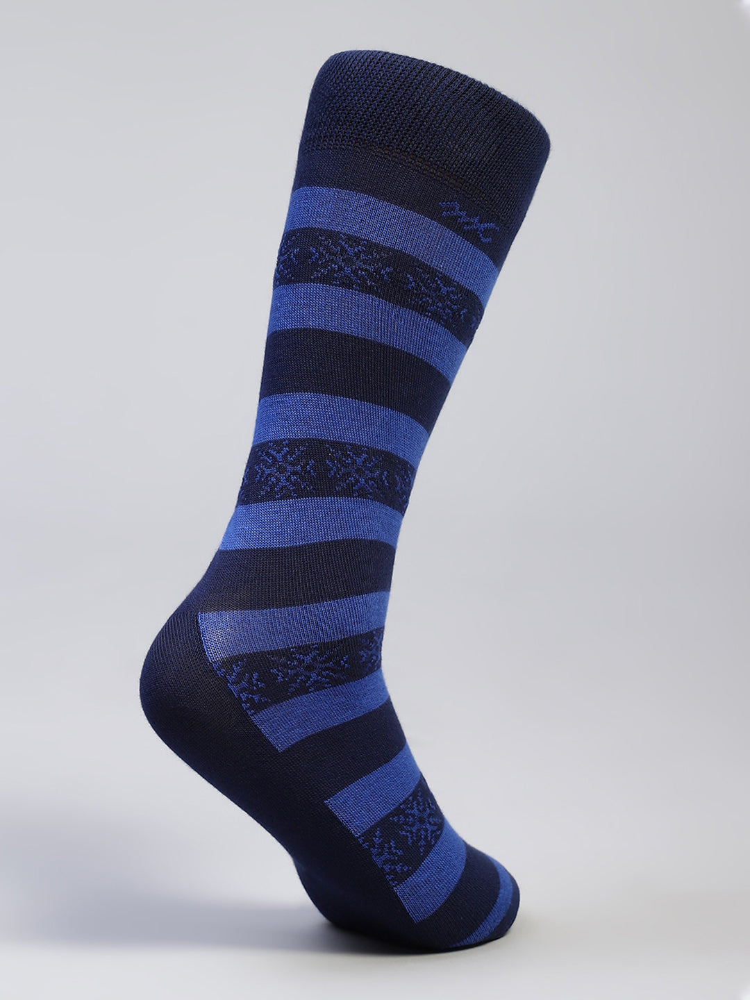Men Cotton Blend Self Design Calf Length Socks (Pack of 3)