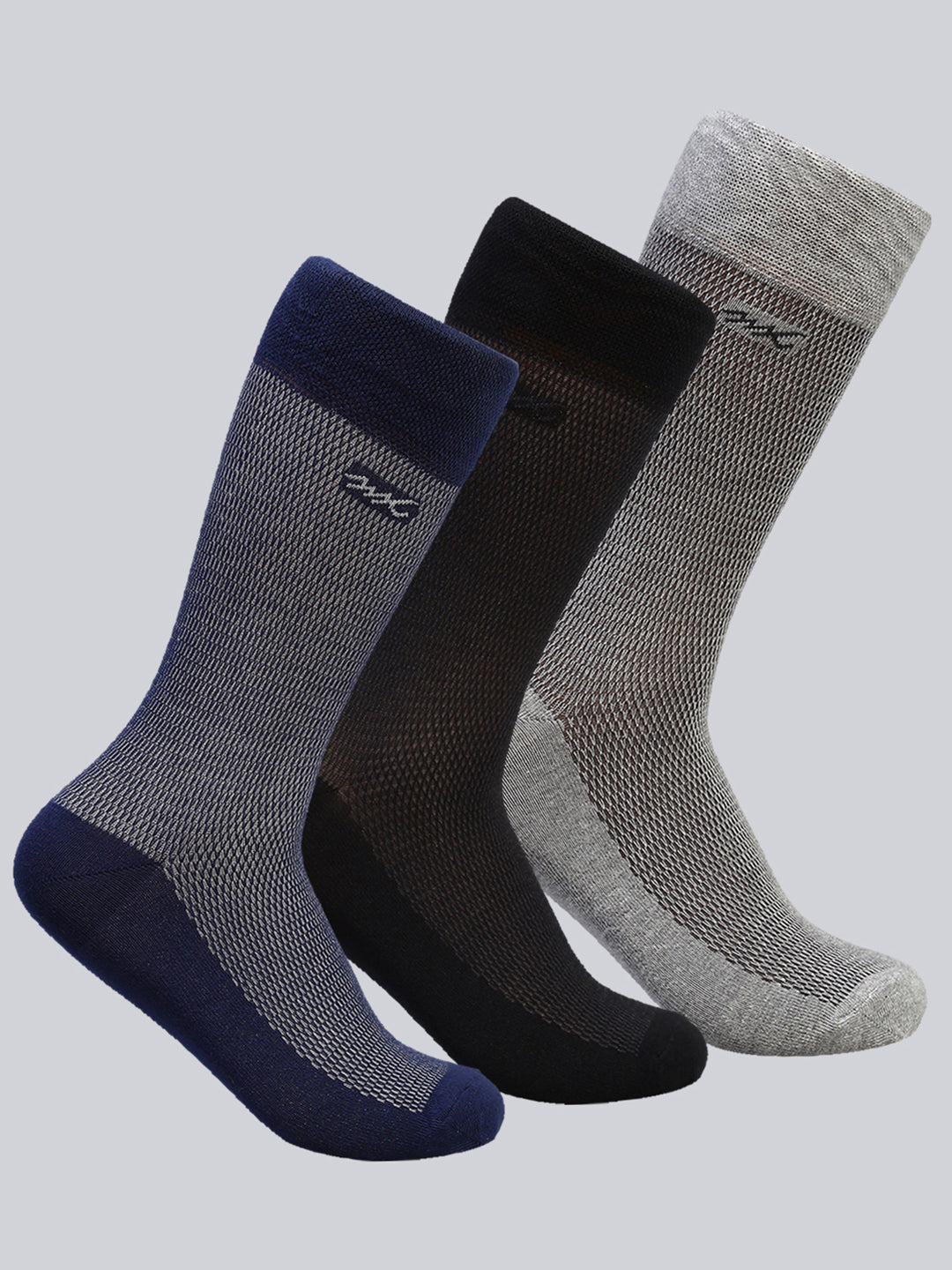 Men Cotton Blend Self Design Calf Length Socks (Pack of 3)