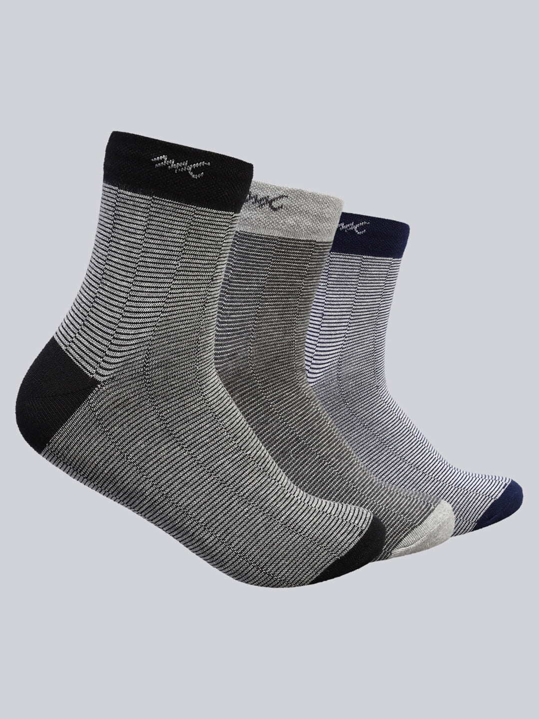 Men Cotton Blend Self Design Crew Length Socks (Pack of 3)