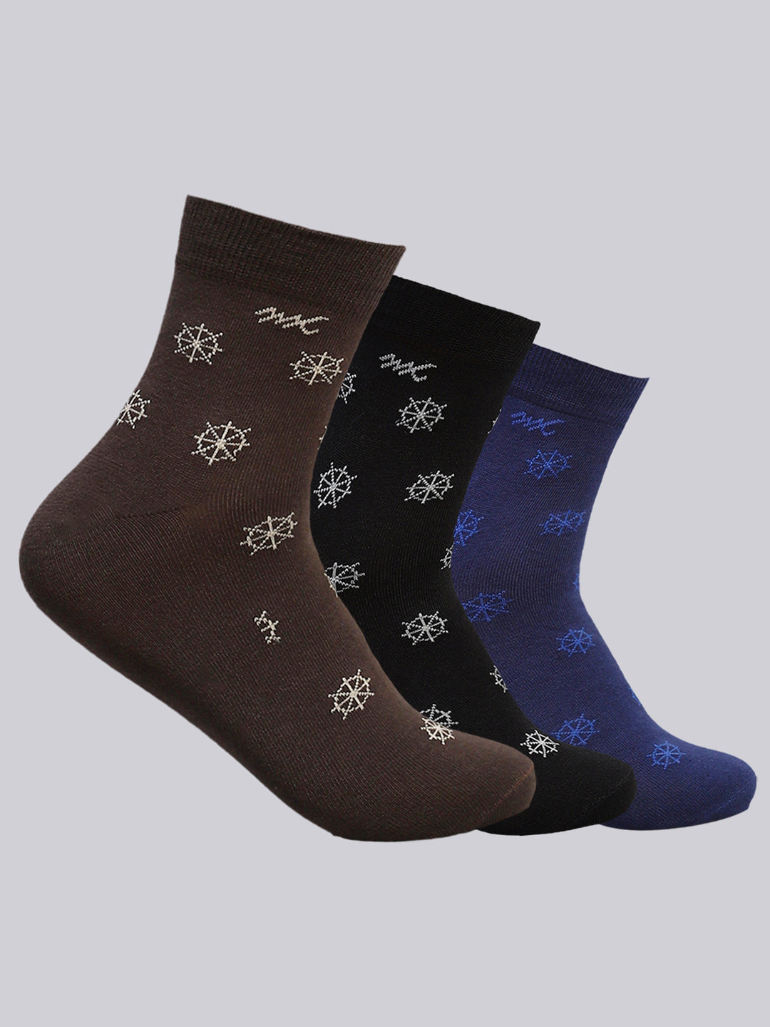 Men Cotton Blend Self Design Crew Length Socks (Pack of 3)