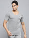 Men Grey Solid Round Neck Half Sleeve Thermal Vest