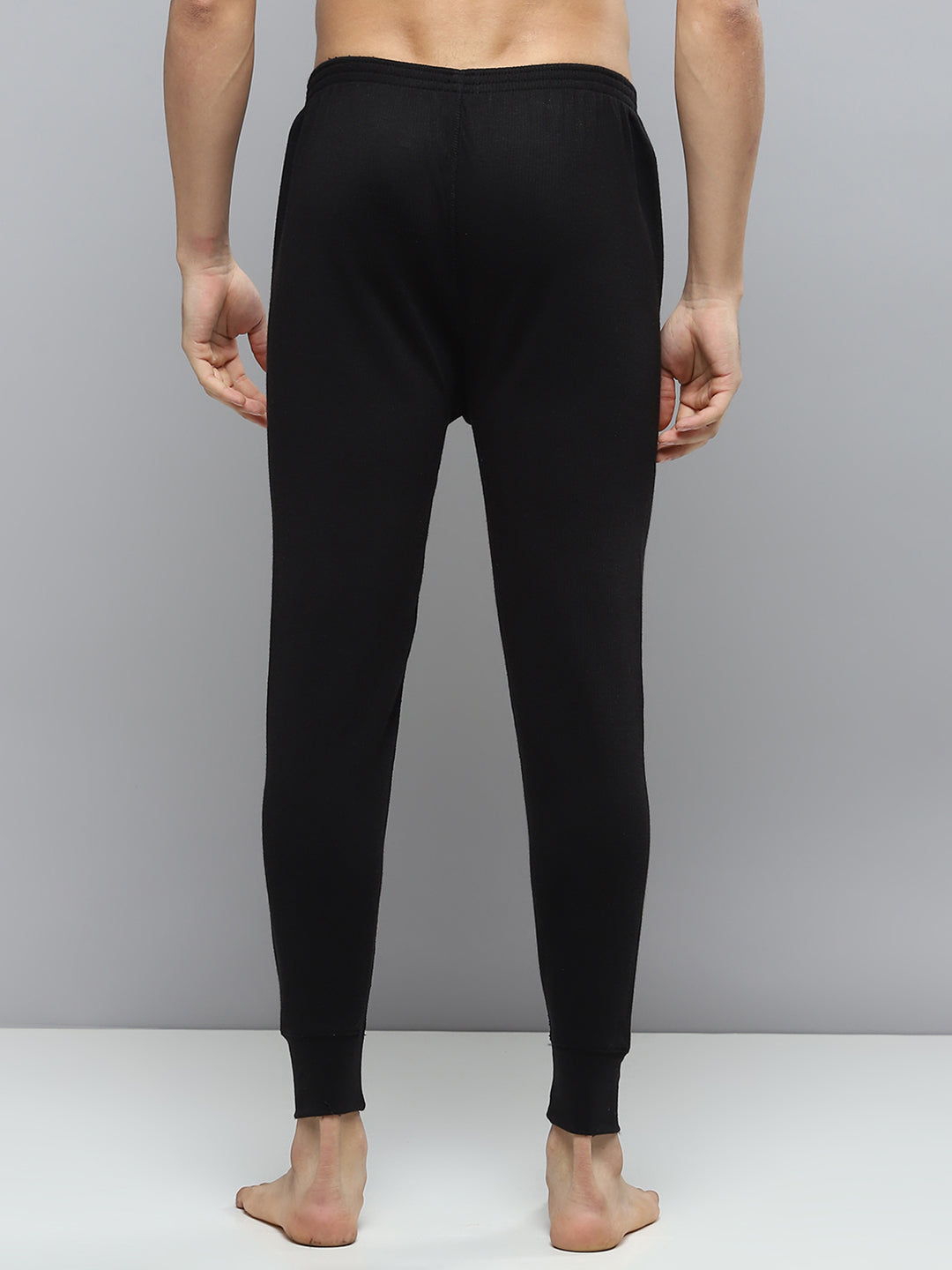 Men Black Solid Thermal Lower