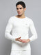 Men White Solid Round Neck Full Sleeve Thermal Vest