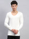 Men White Solid Round Neck Full Sleeve Thermal Vest