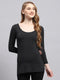 Women Black Solid Round Neck 3/4th Sleeve Thermal Vest