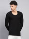 Men Black Solid Round Neck Full Sleeve Thermal Vest
