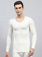 Men White Solid Round Neck Full Sleeve Thermal Vest
