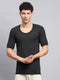 Men Black Solid Round Neck Half Sleeve Thermal Vest