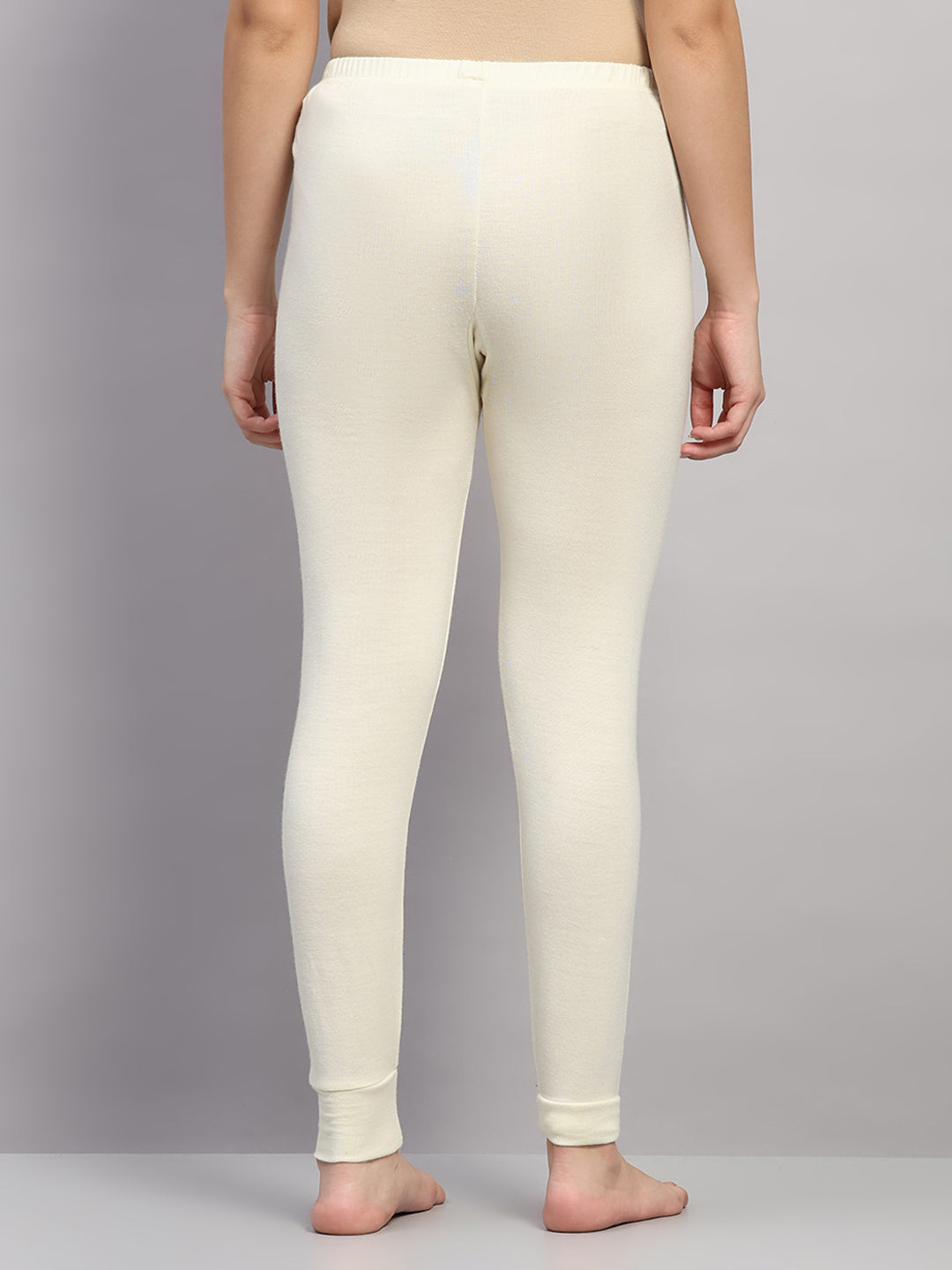 Women Cream Solid Regular Fit Thermal Lower