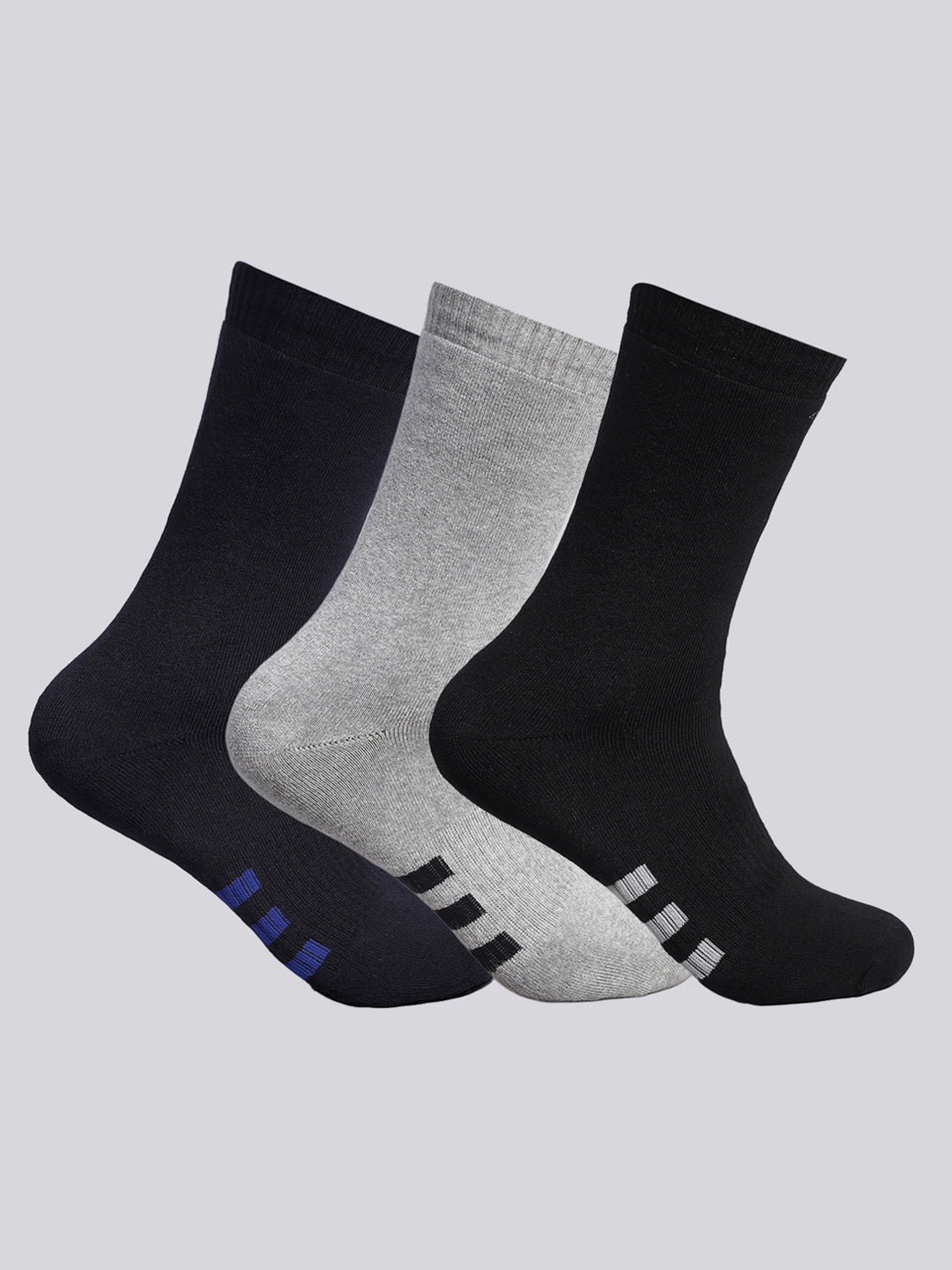 Men Cotton Blend Solid Calf Length Socks (Pack of 3)