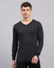 Men Black Solid V Neck Full Sleeve Thermal Vest