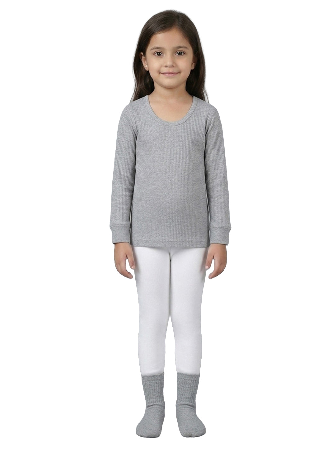 Kids Grey Solid Round Neck Full Sleeve Thermal Vest