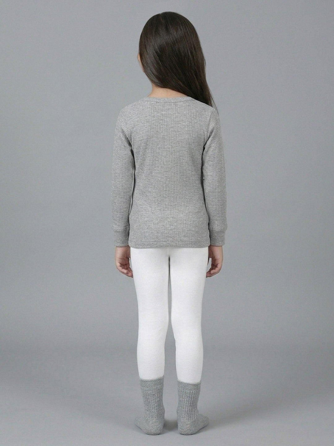 Kids Grey Solid Round Neck Full Sleeve Thermal Vest