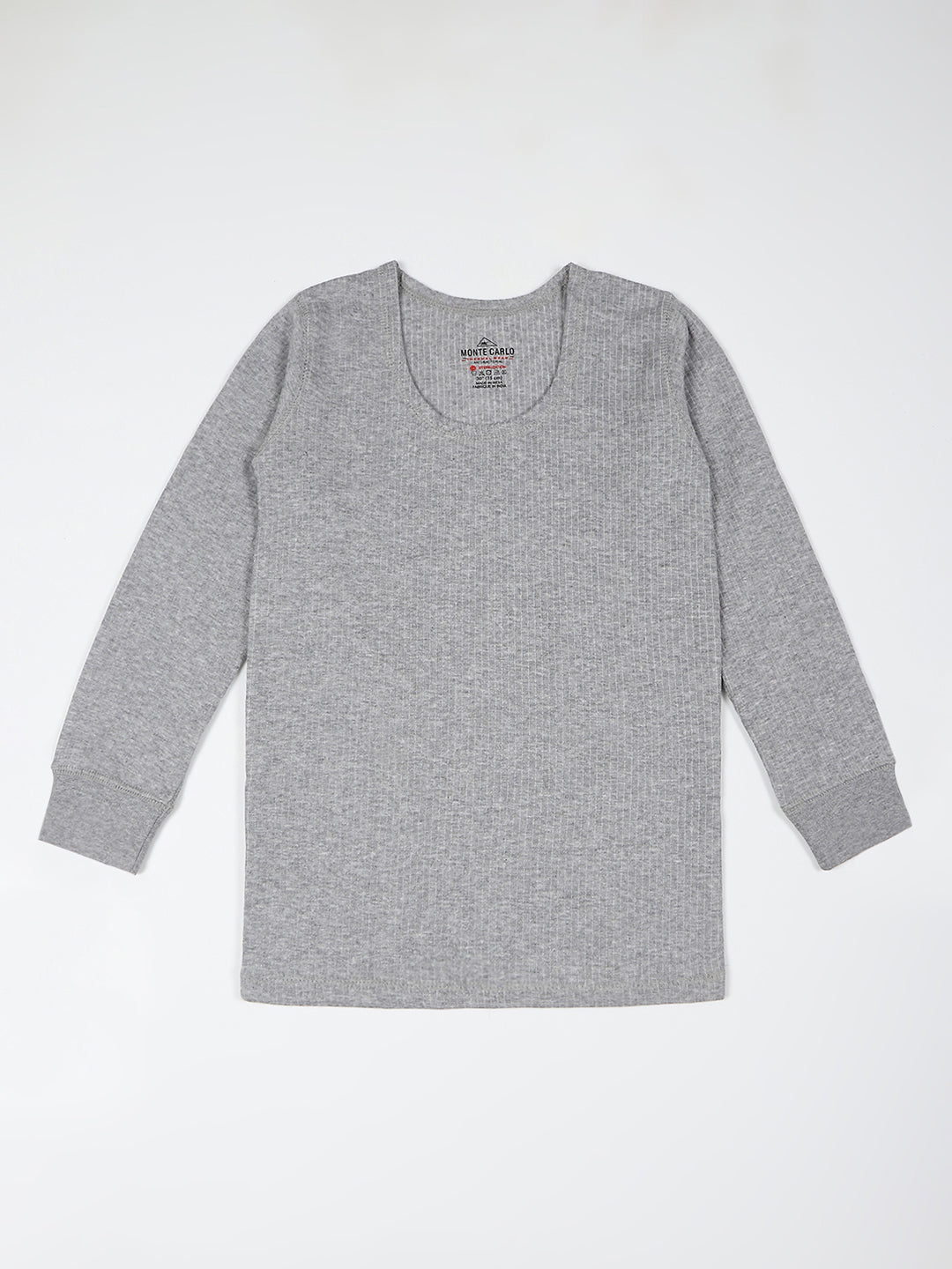 Kids Grey Solid Round Neck Full Sleeve Thermal Vest