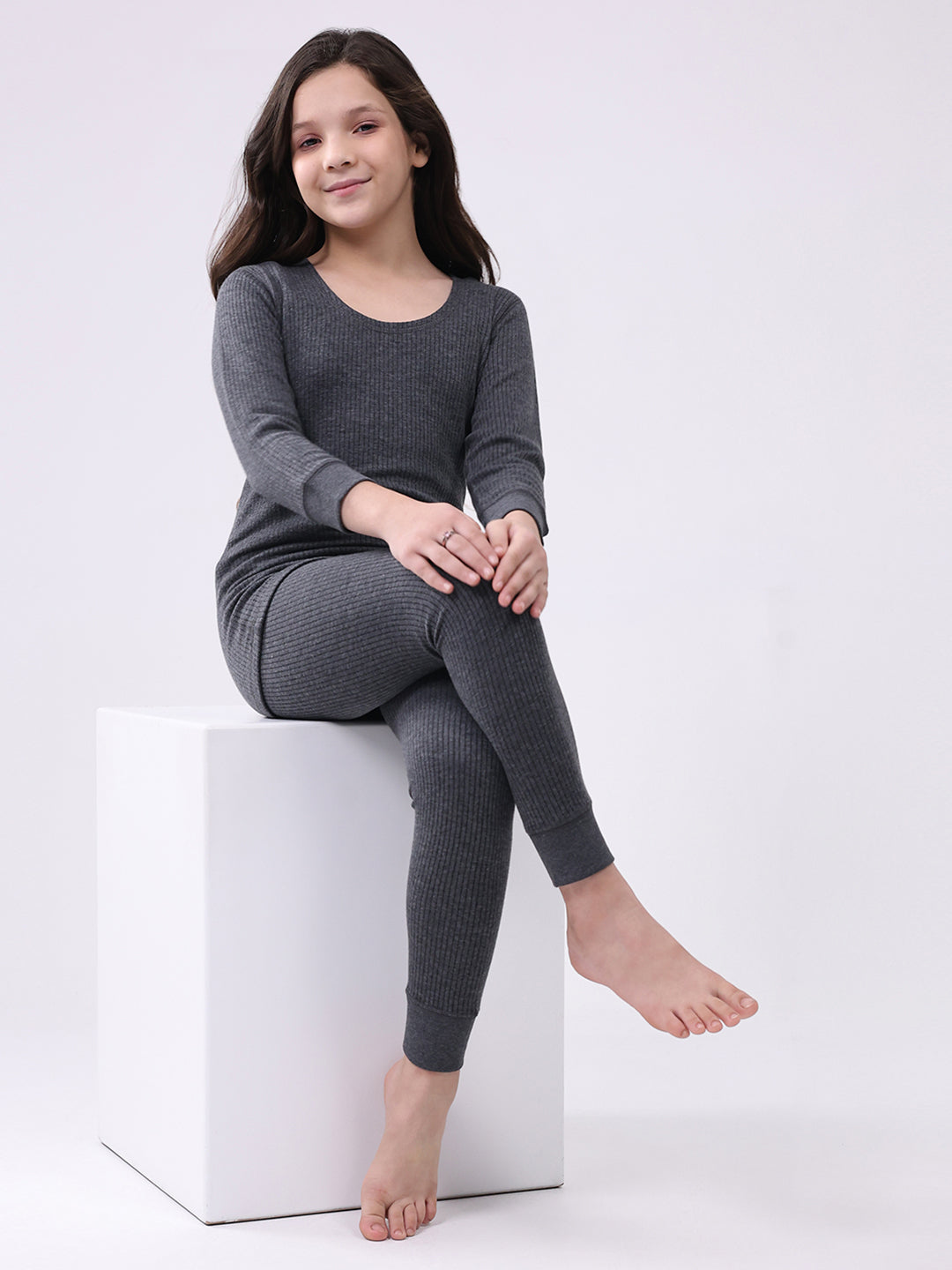 Kids-Unisex Charcoal Solid Thermal Lower