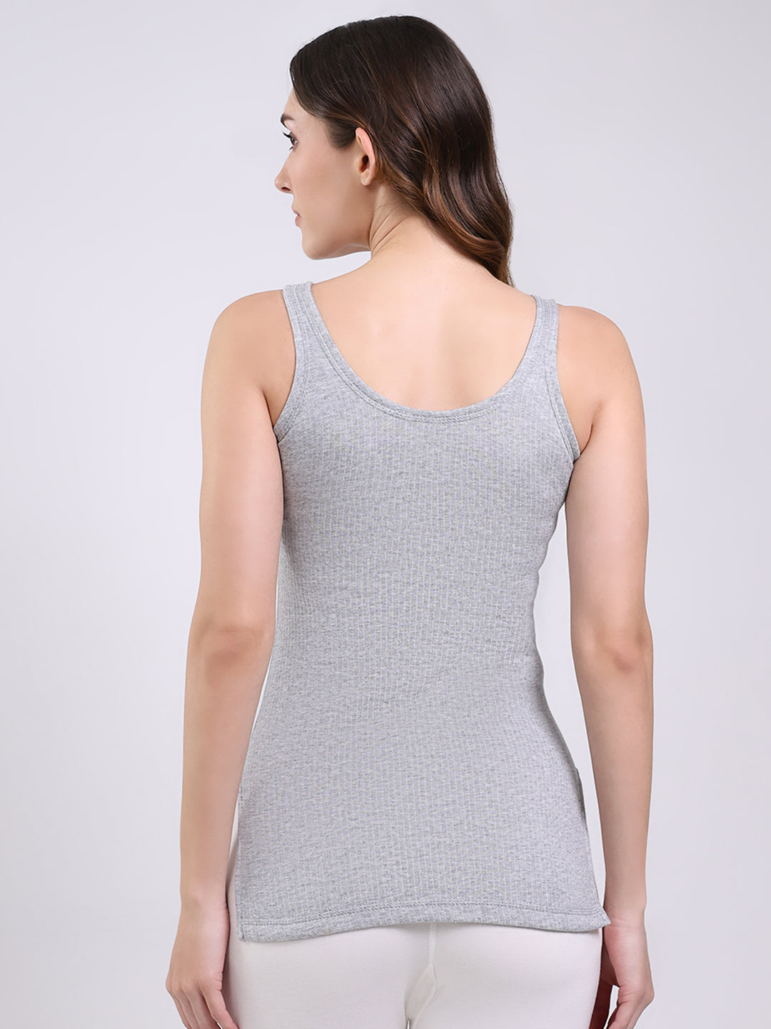 Women Grey Solid Round Neck Sleeveless Thermal Vest