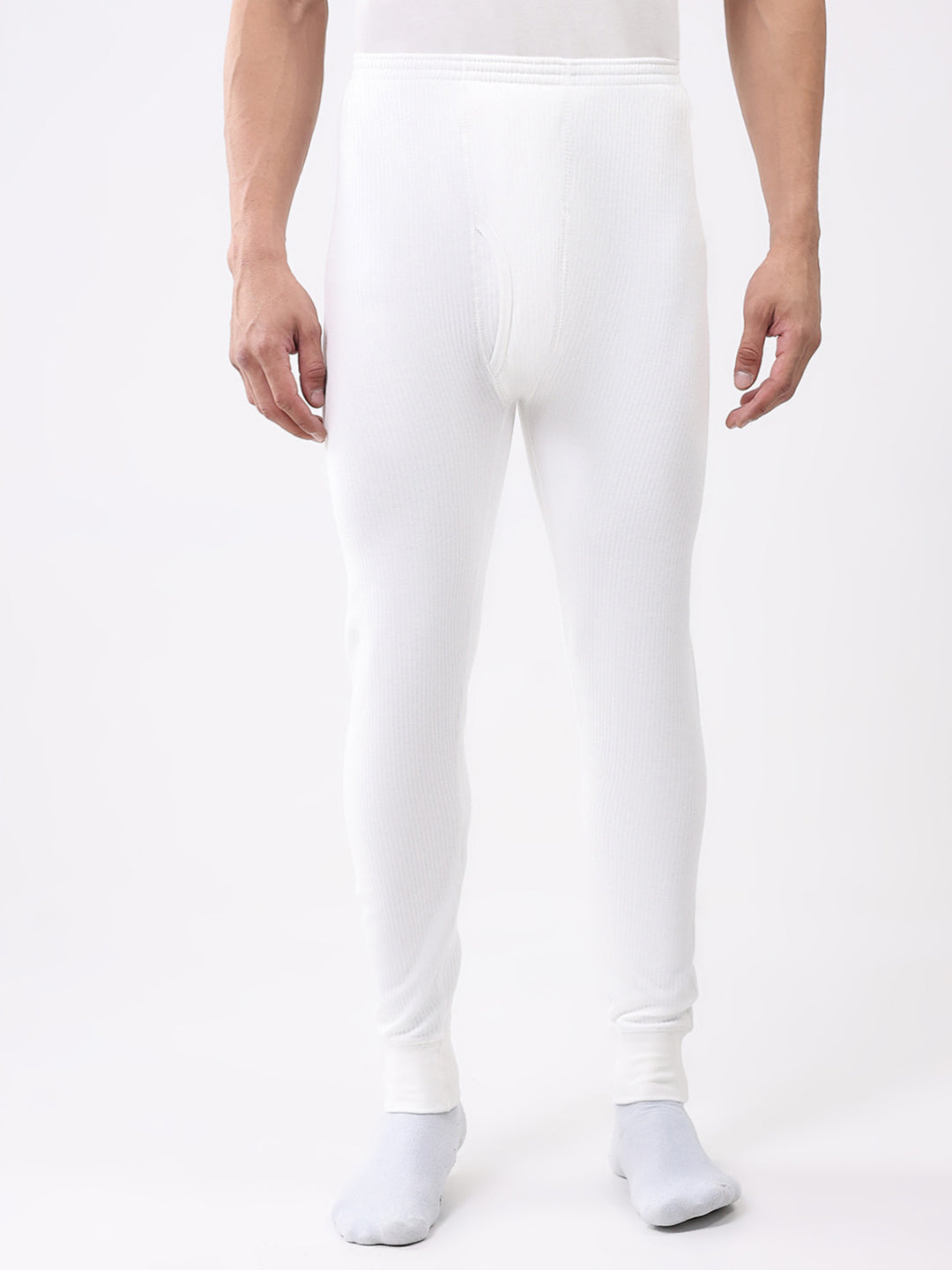 Men White Solid Thermal Lower