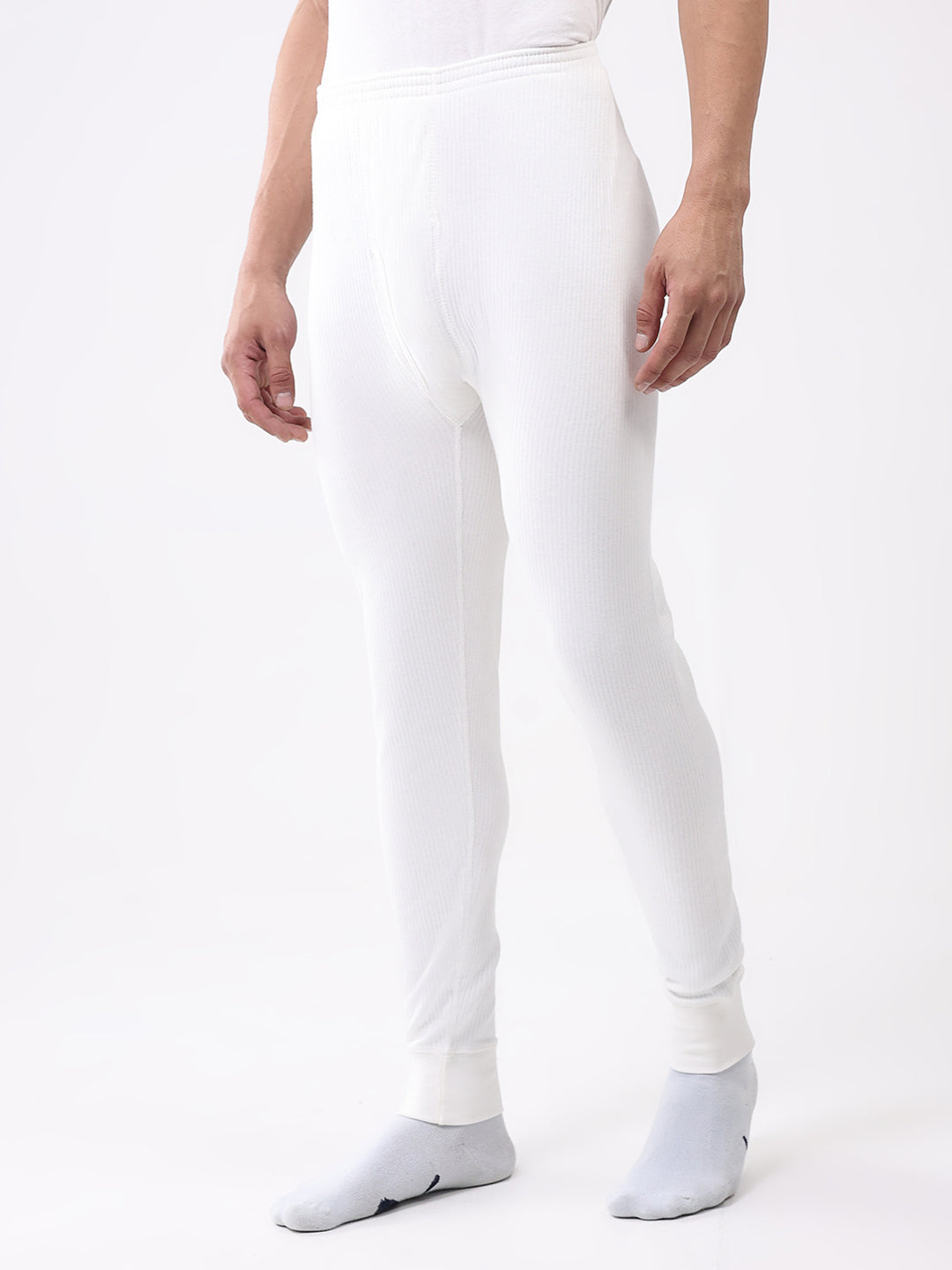 Men White Solid Thermal Lower