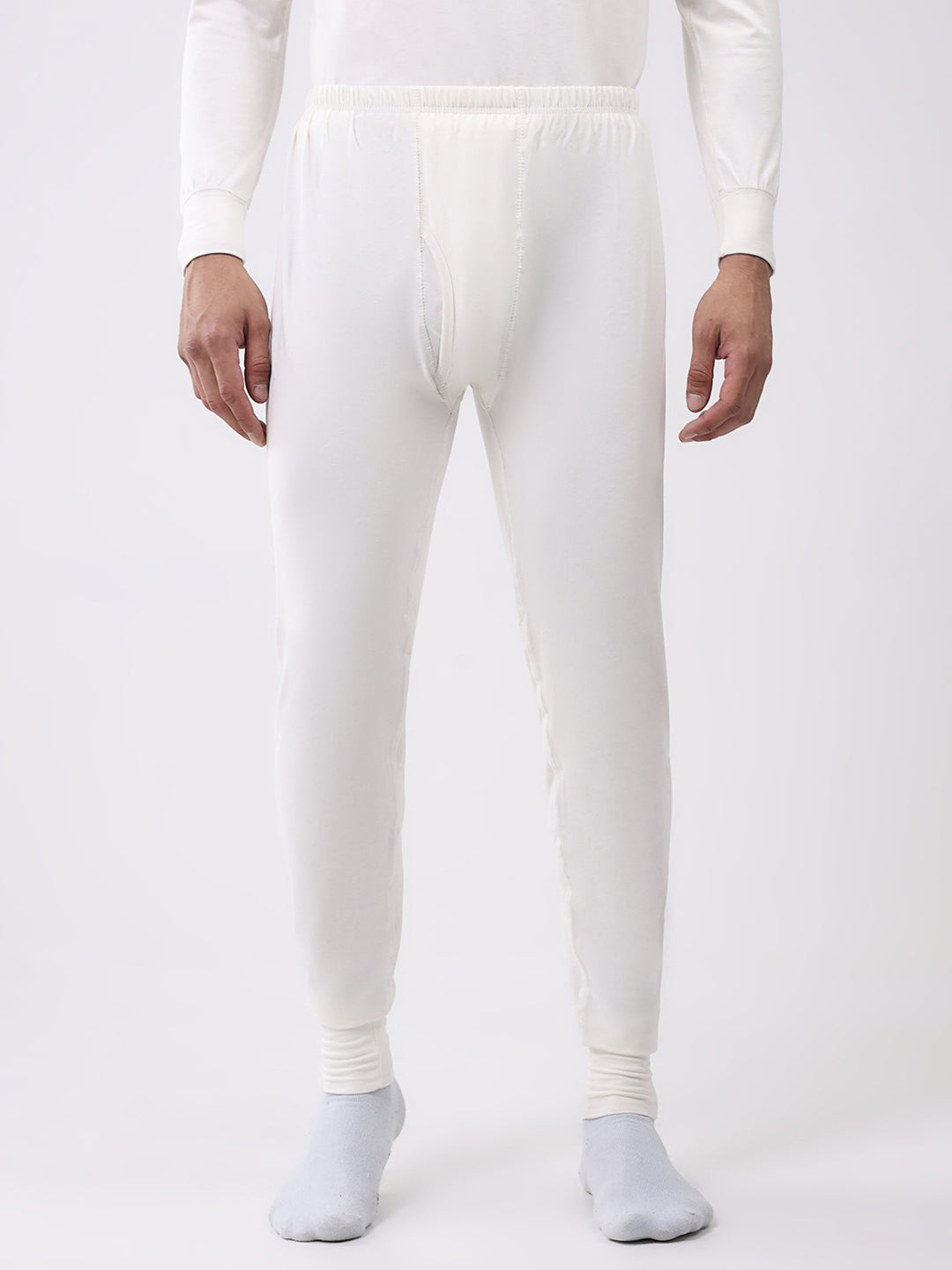 Men White Solid Thermal Lower