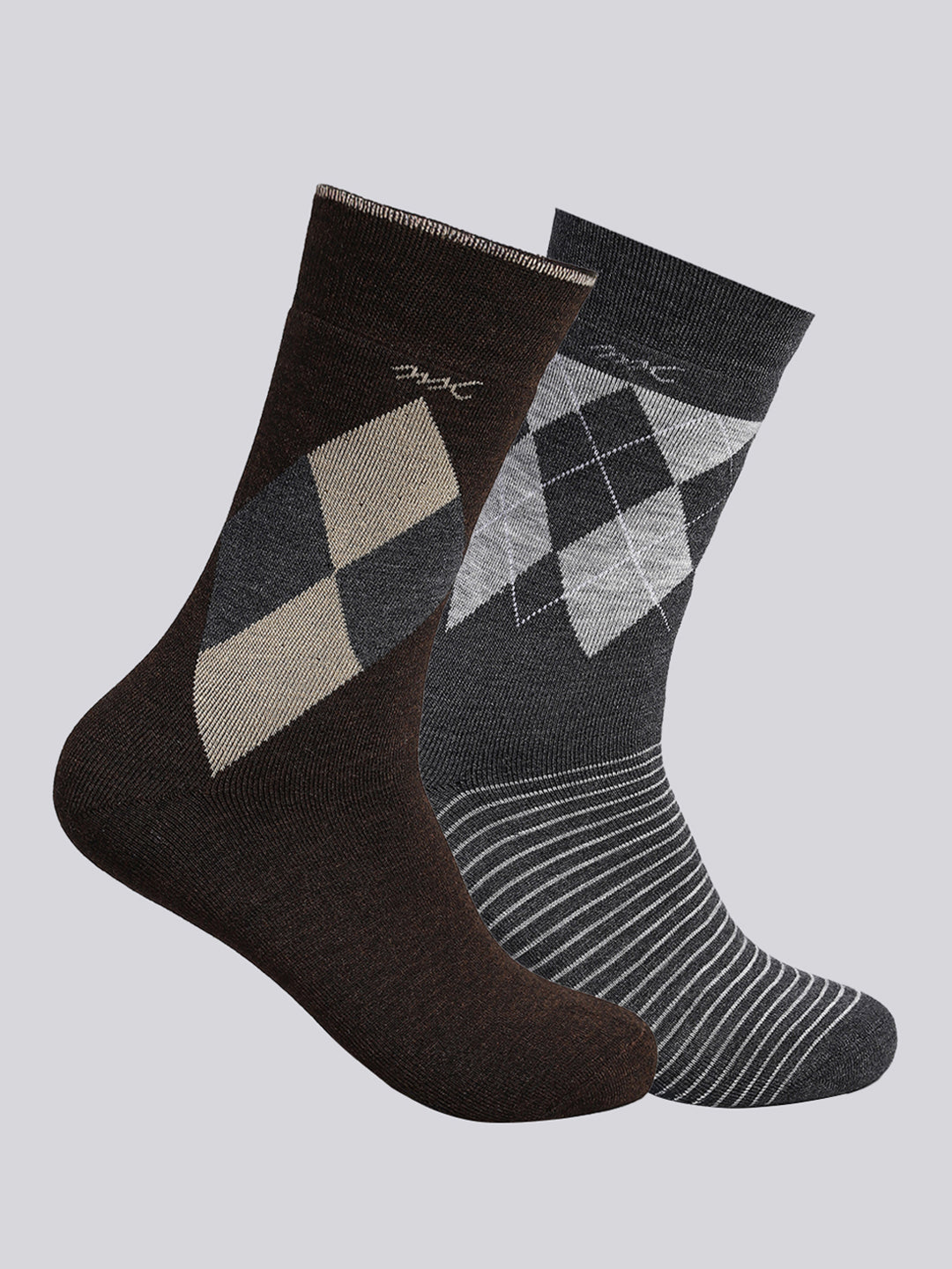 Men Wool blend Check Calf Length Socks (Pack of 2)