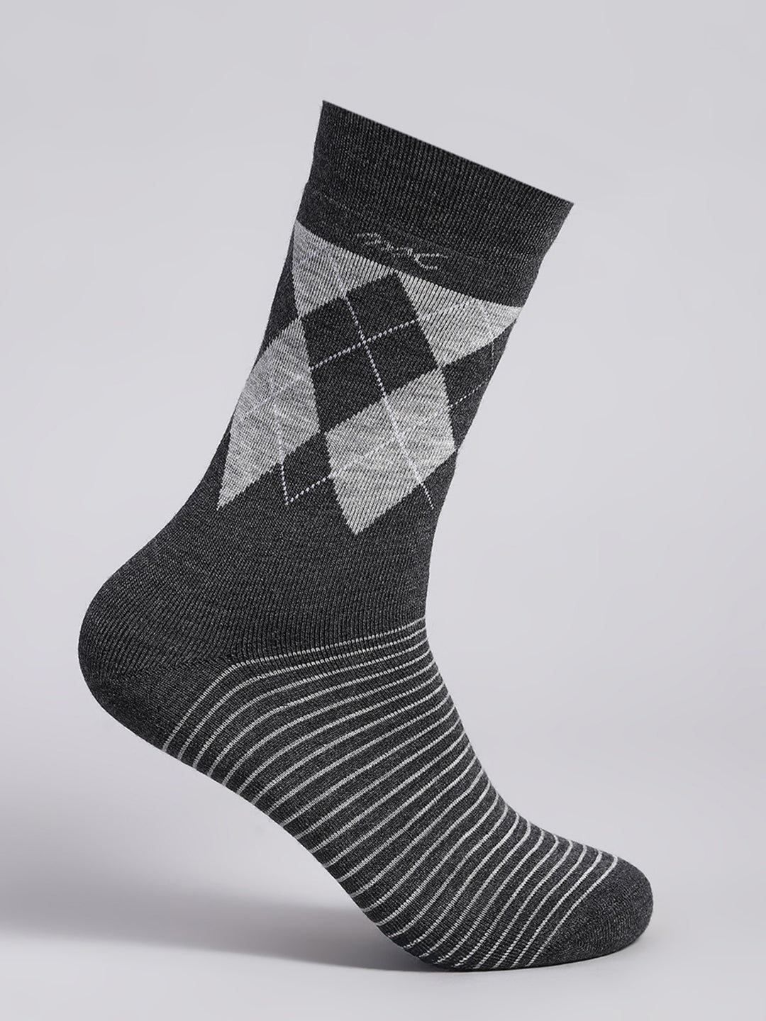 Men Wool blend Check Calf Length Socks (Pack of 2)