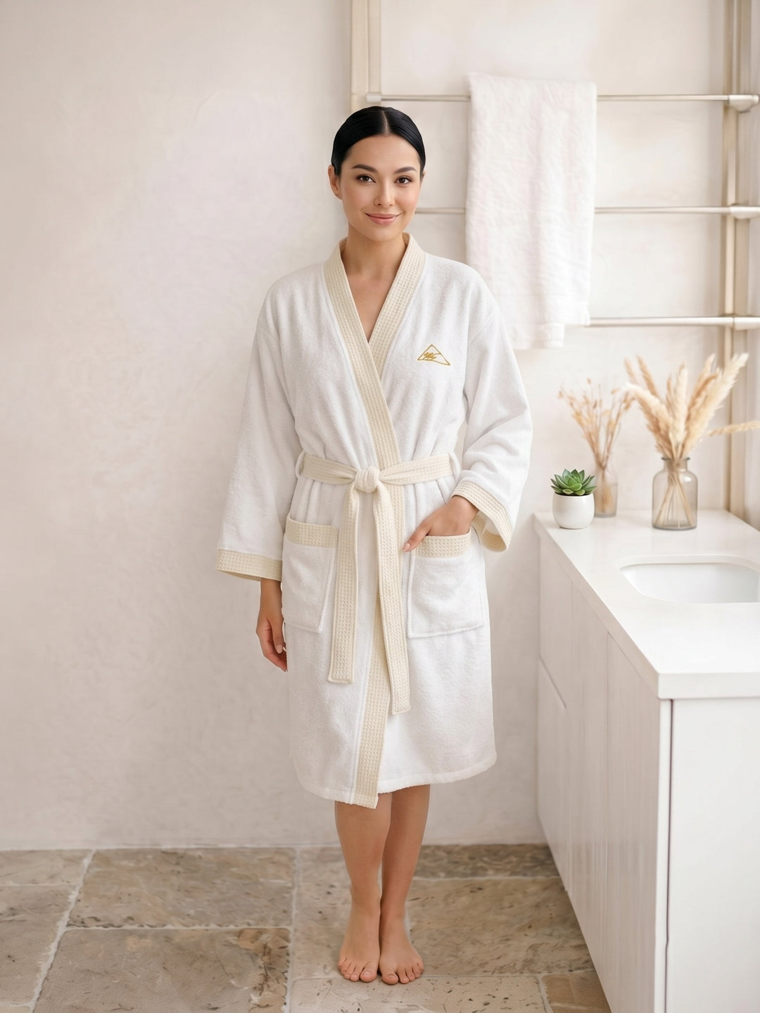 Monte Carlo Unisex Knee Length Solid Cotton Bath Robe 380 GSM with Belt and Pockets