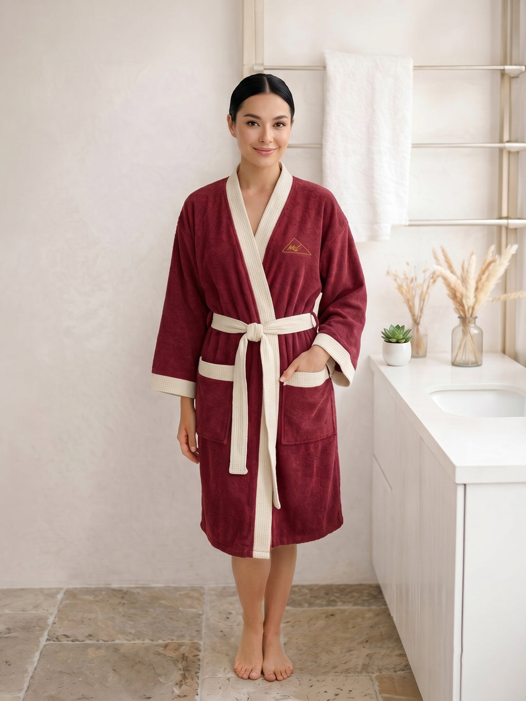 Monte Carlo Unisex Knee Length Solid Cotton Bath Robe 380 GSM with Belt and Pockets