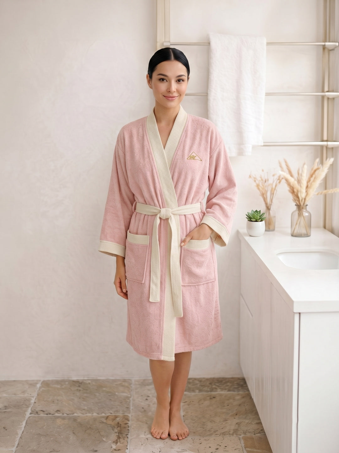 Monte Carlo Unisex Knee Length Solid Cotton Bath Robe 380 GSM with Belt and Pockets