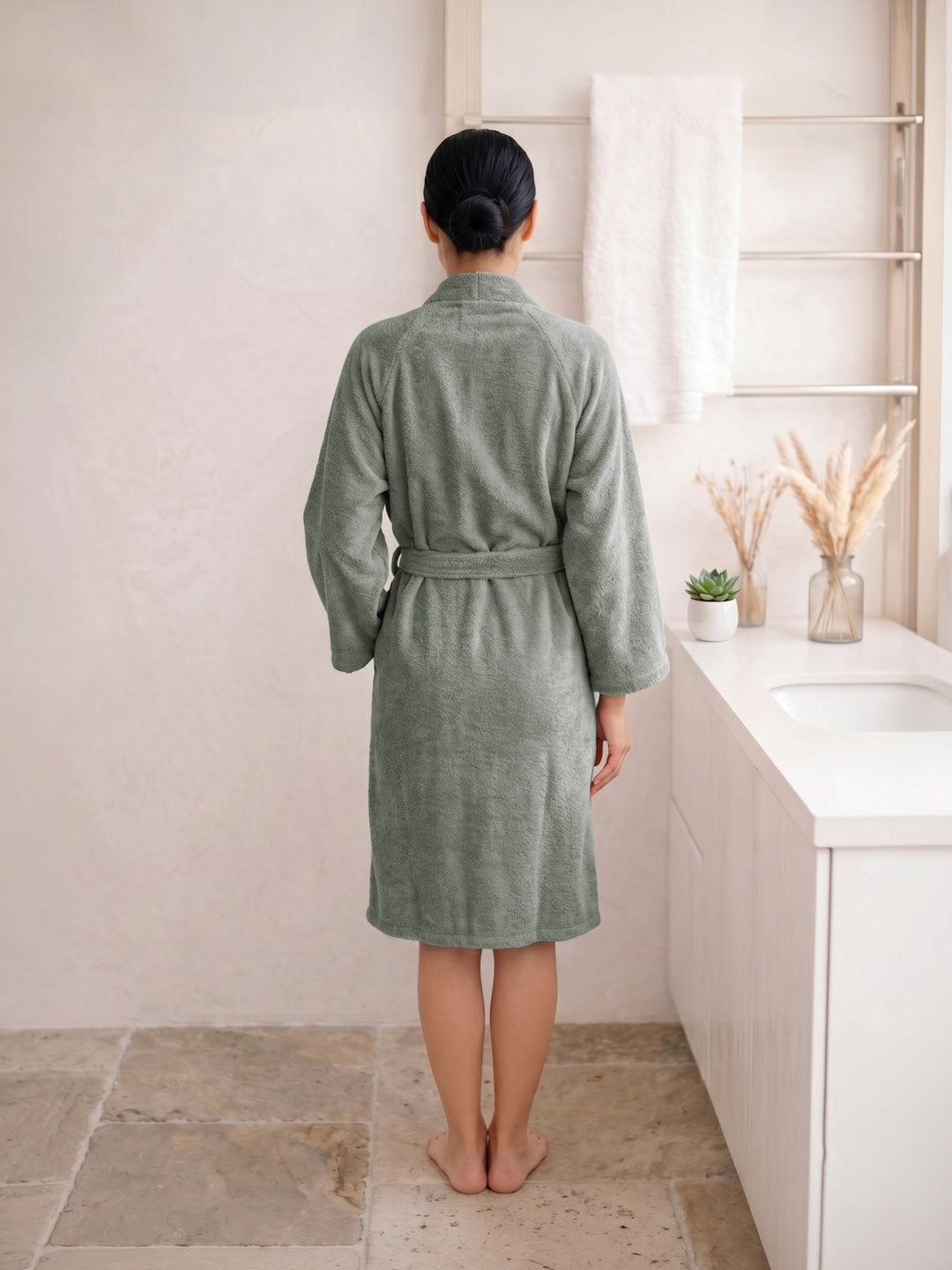 Monte Carlo Unisex Knee Length Solid Cotton Bath Robe 380 GSM with Belt and Pockets