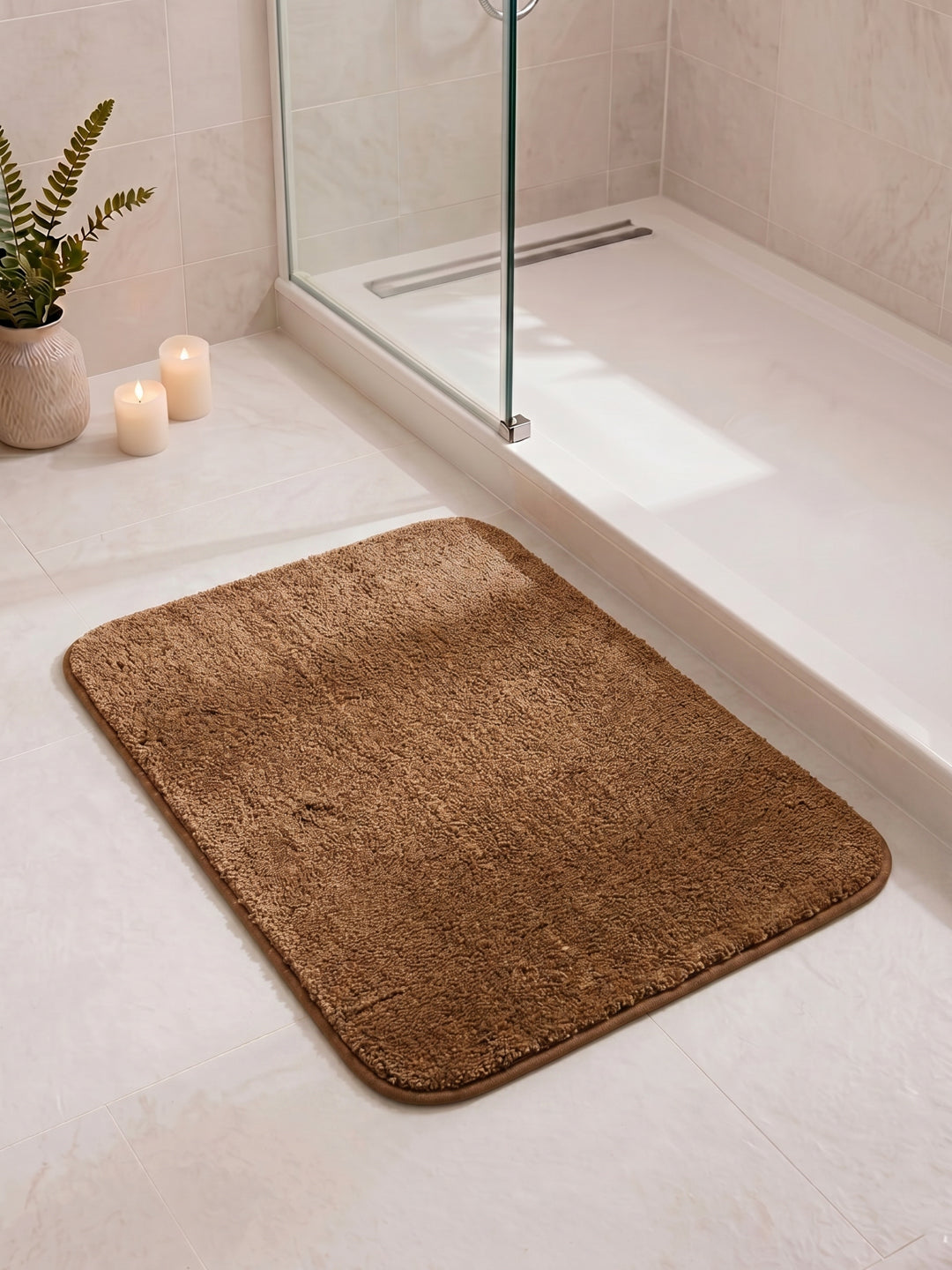 Monte Carlo Brown Solid Polyester 2000 GSM Soft and Absorbent Anti-Skid Bath Mat