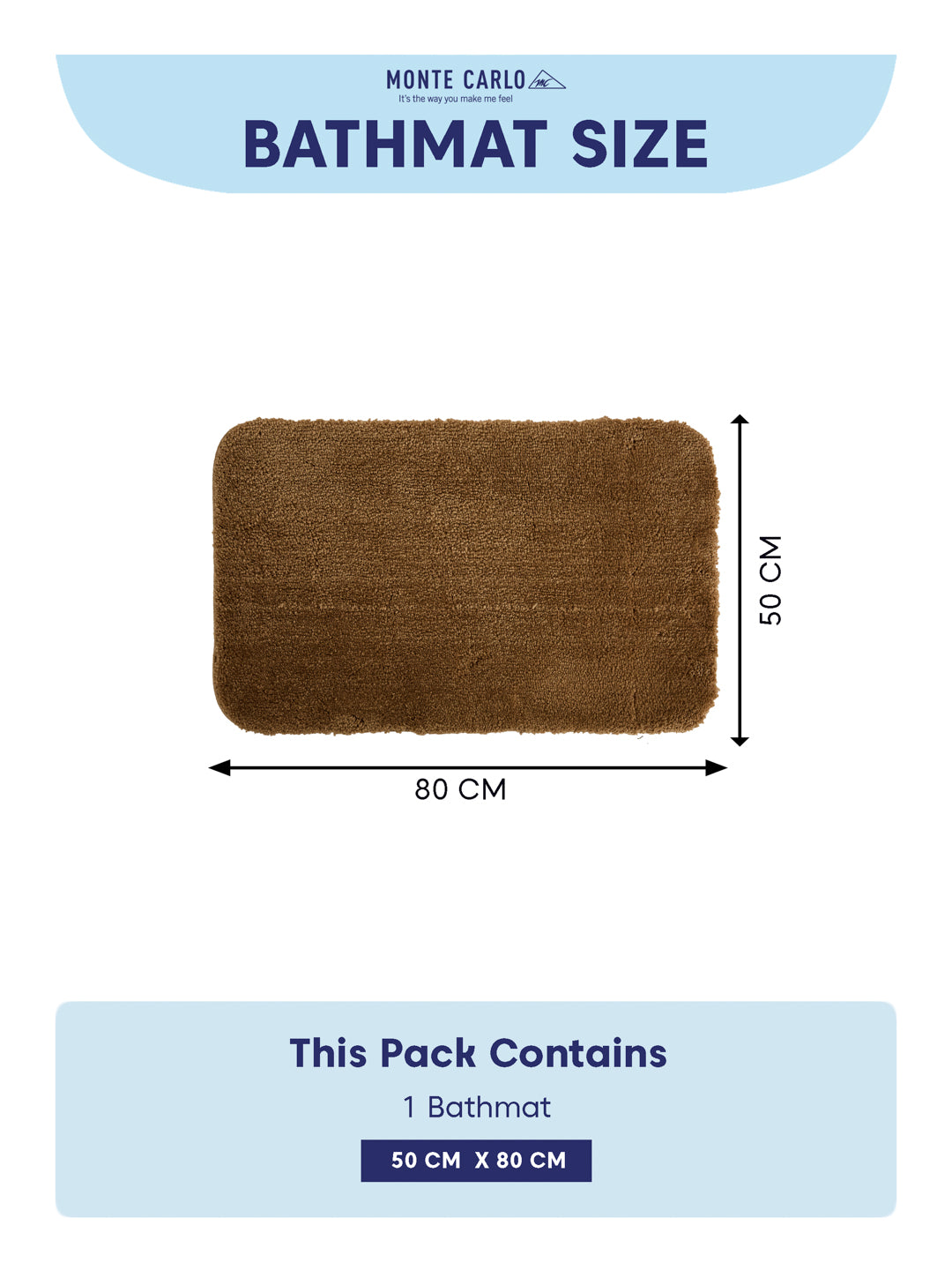 Monte Carlo Brown Solid Polyester 2000 GSM Soft and Absorbent Anti-Skid Bath Mat
