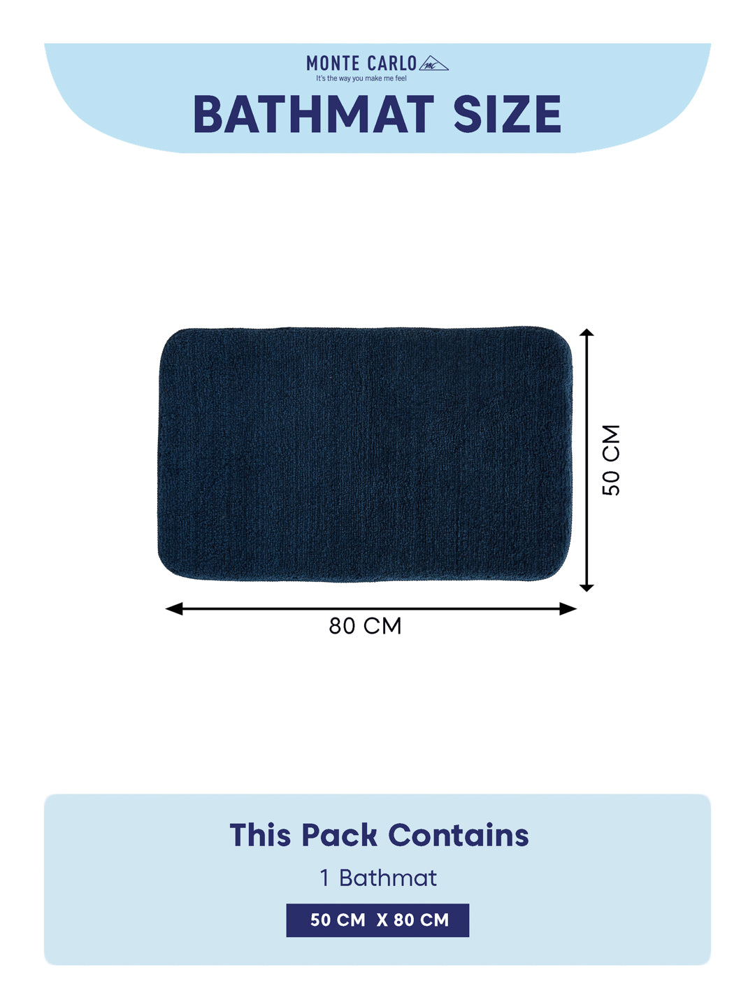 Monte Carlo Navy Blue Solid Polyester 2000 GSM Soft and Absorbent Anti-Skid Bath Mat