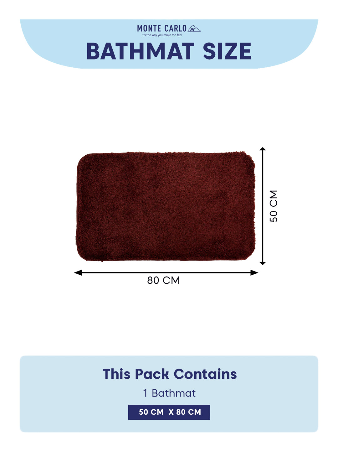 Monte Carlo Maroon Solid Polyester 2000 GSM Soft and Absorbent Anti-Skid Bath Mat