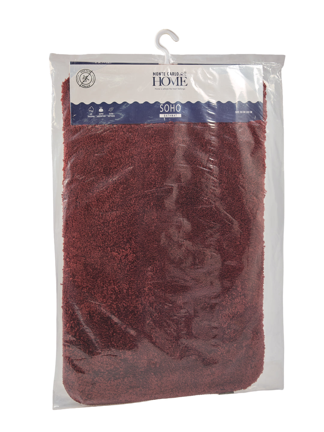 Monte Carlo Maroon Solid Polyester 2000 GSM Soft and Absorbent Anti-Skid Bath Mat