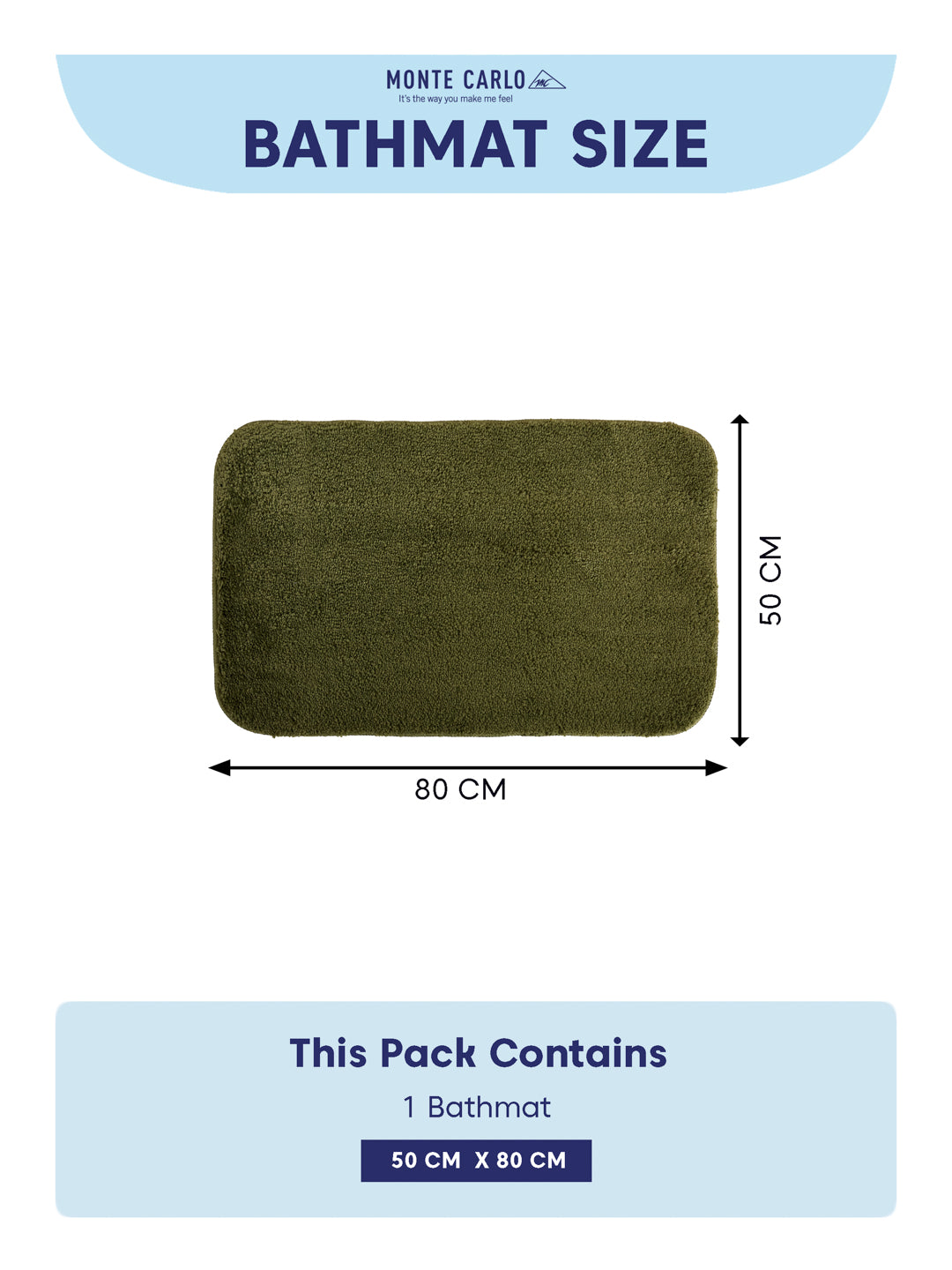 Monte Carlo Olive Solid Polyester 2000 GSM Soft and Absorbent Anti-Skid Bath Mat