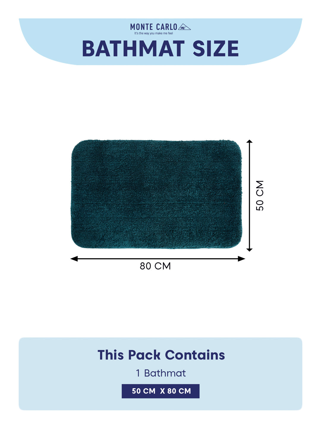 Monte Carlo Teal Blue Solid Polyester 2000 GSM Soft and Absorbent Anti-Skid Bath Mat