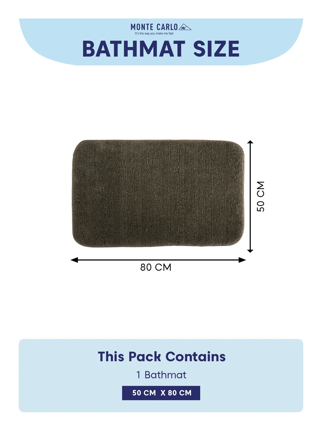 Monte Carlo Charcoal Solid Polyester 2000 GSM Soft and Absorbent Anti-Skid Bath Mat