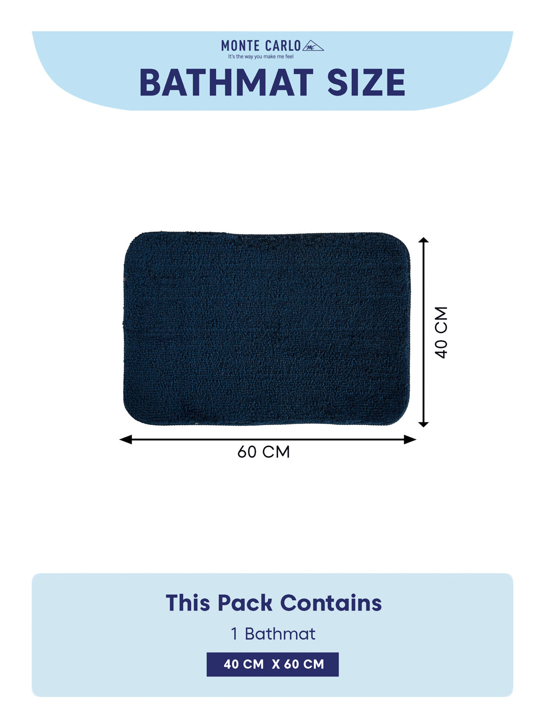 Monte Carlo Navy Blue Solid Polyester 2000 GSM Soft and Absorbent Anti-Skid Bath Mat