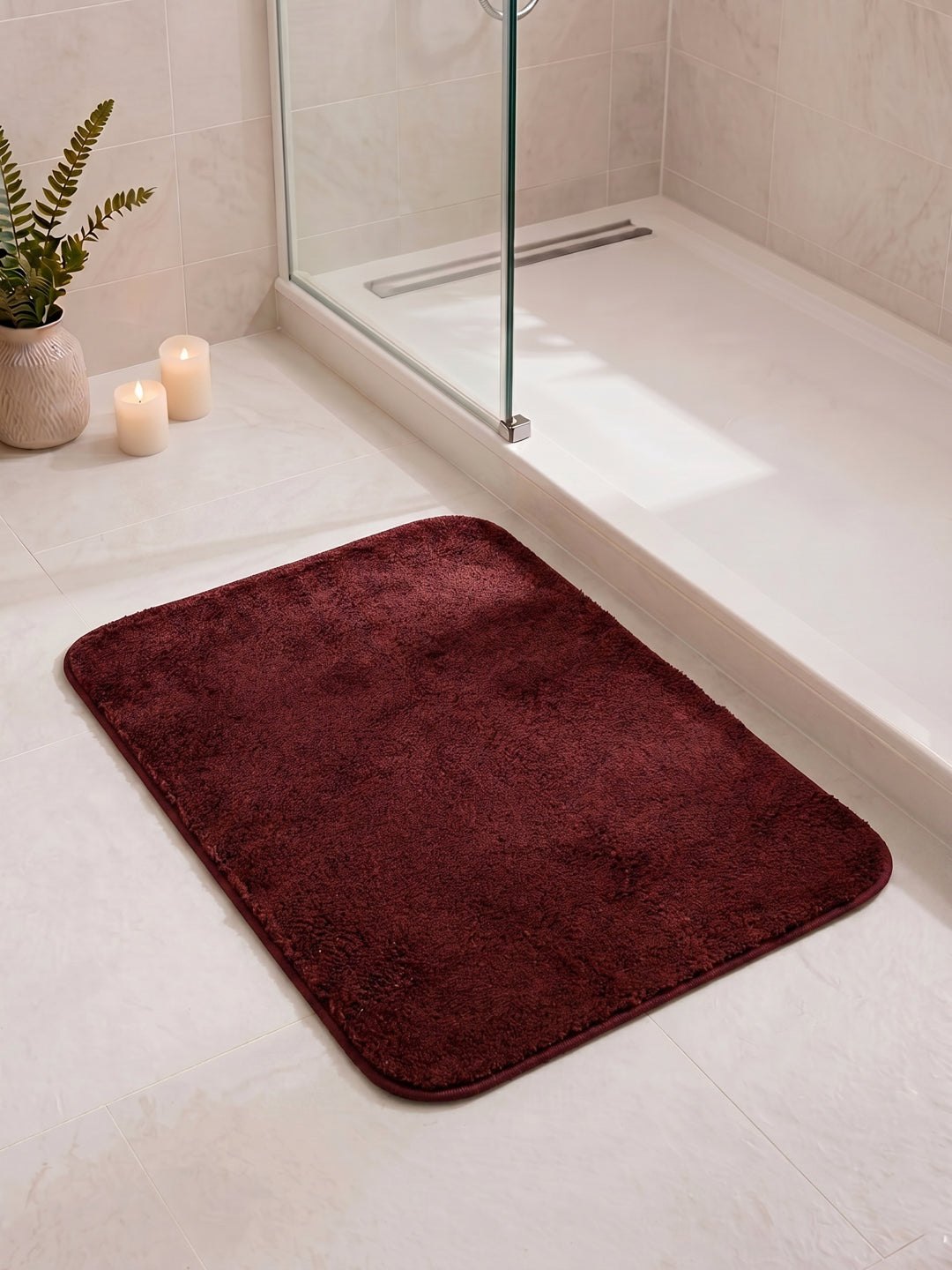 Monte Carlo Maroon Solid Polyester 2000 GSM Soft and Absorbent Anti-Skid Bath Mat