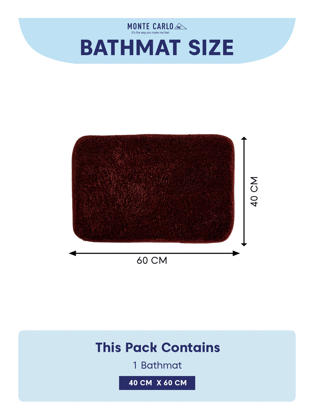 Monte Carlo Maroon Solid Polyester 2000 GSM Soft and Absorbent Anti-Skid Bath Mat